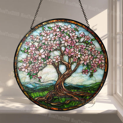 Magnolia Tree Stained Glass Suncatcher: Cherry Blossom Window Decor