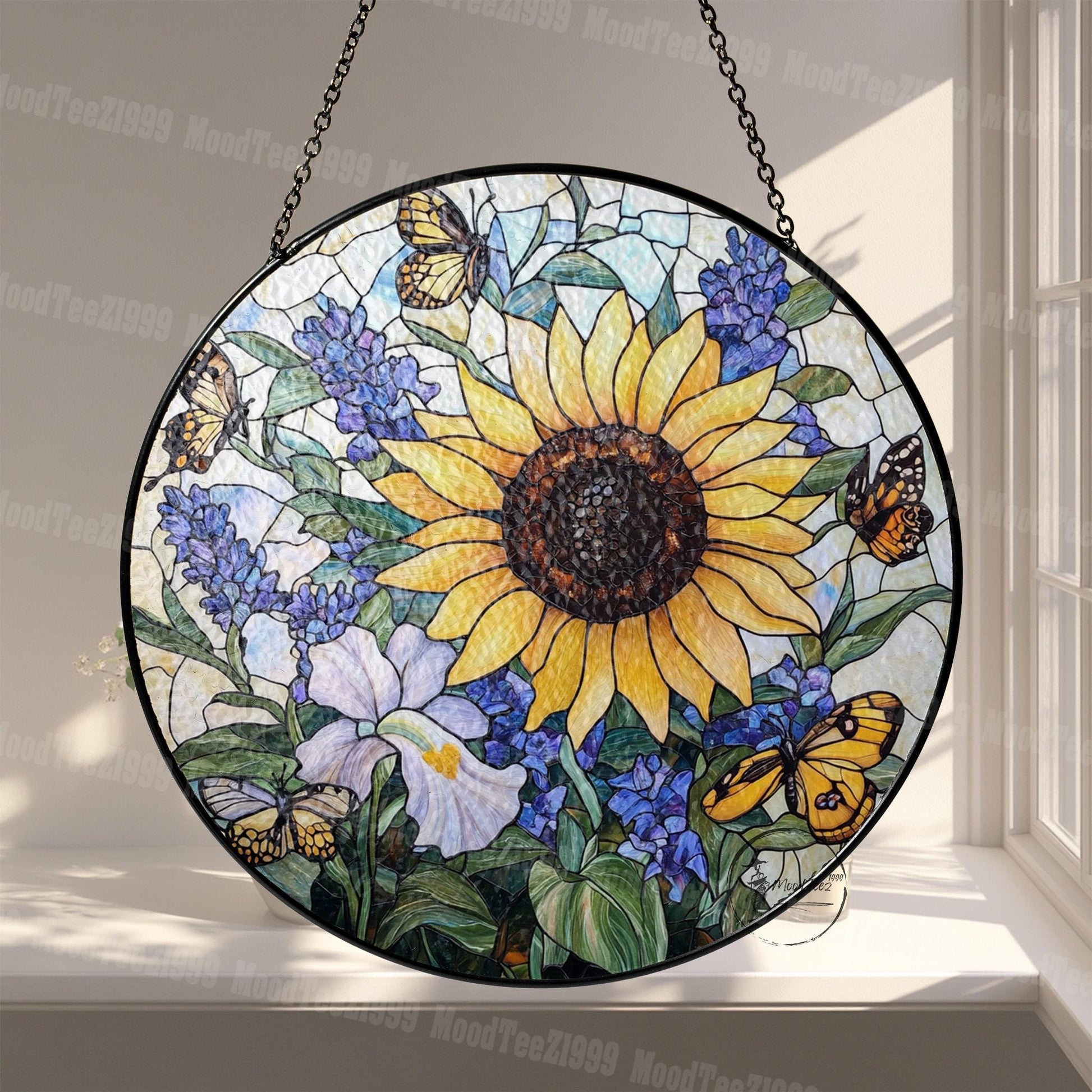 Stained Glass Sunflower Suncatcher: Butterfly Window Hanging
