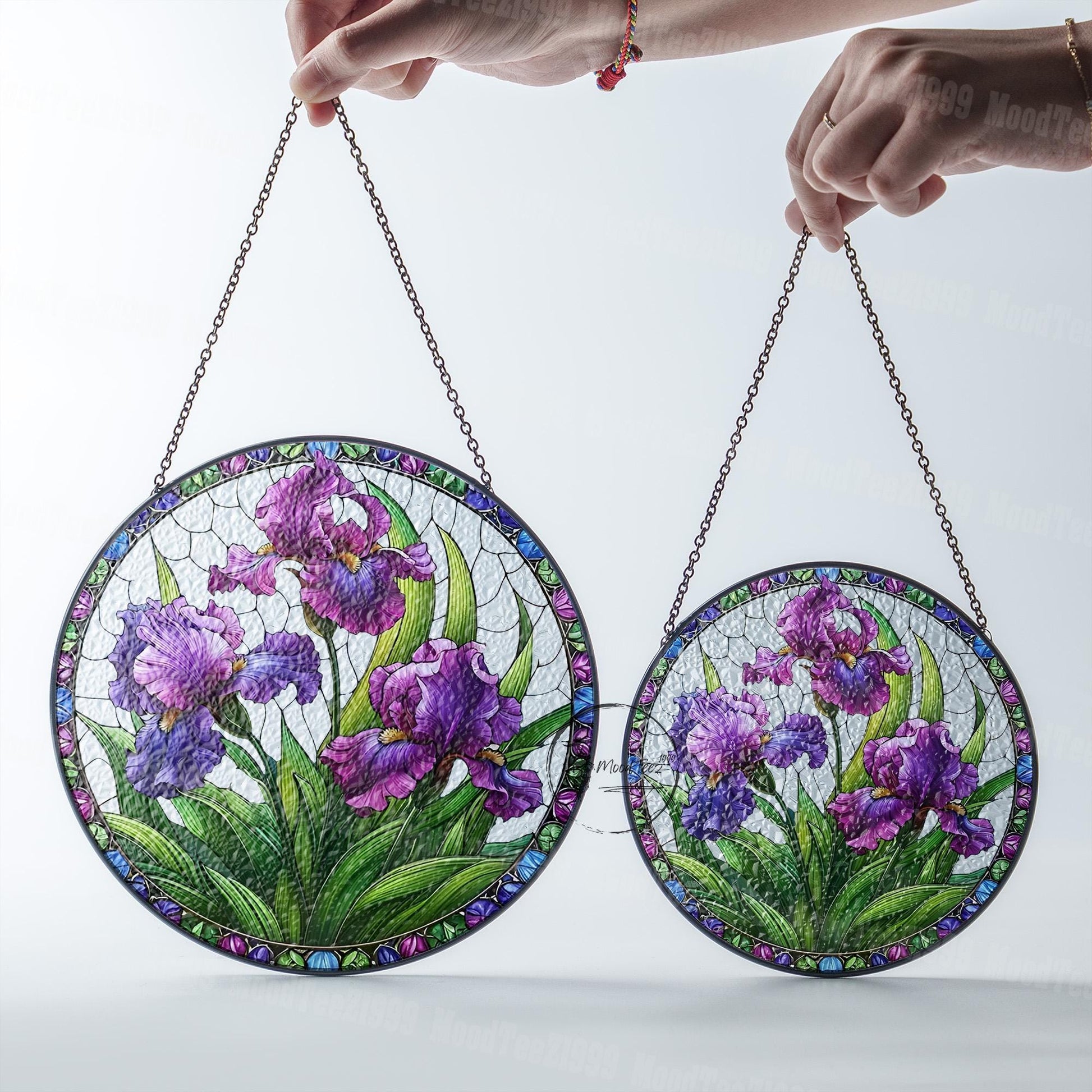 Iris Flower Stained Glass Suncatcher: Purple Floral Window Hanging