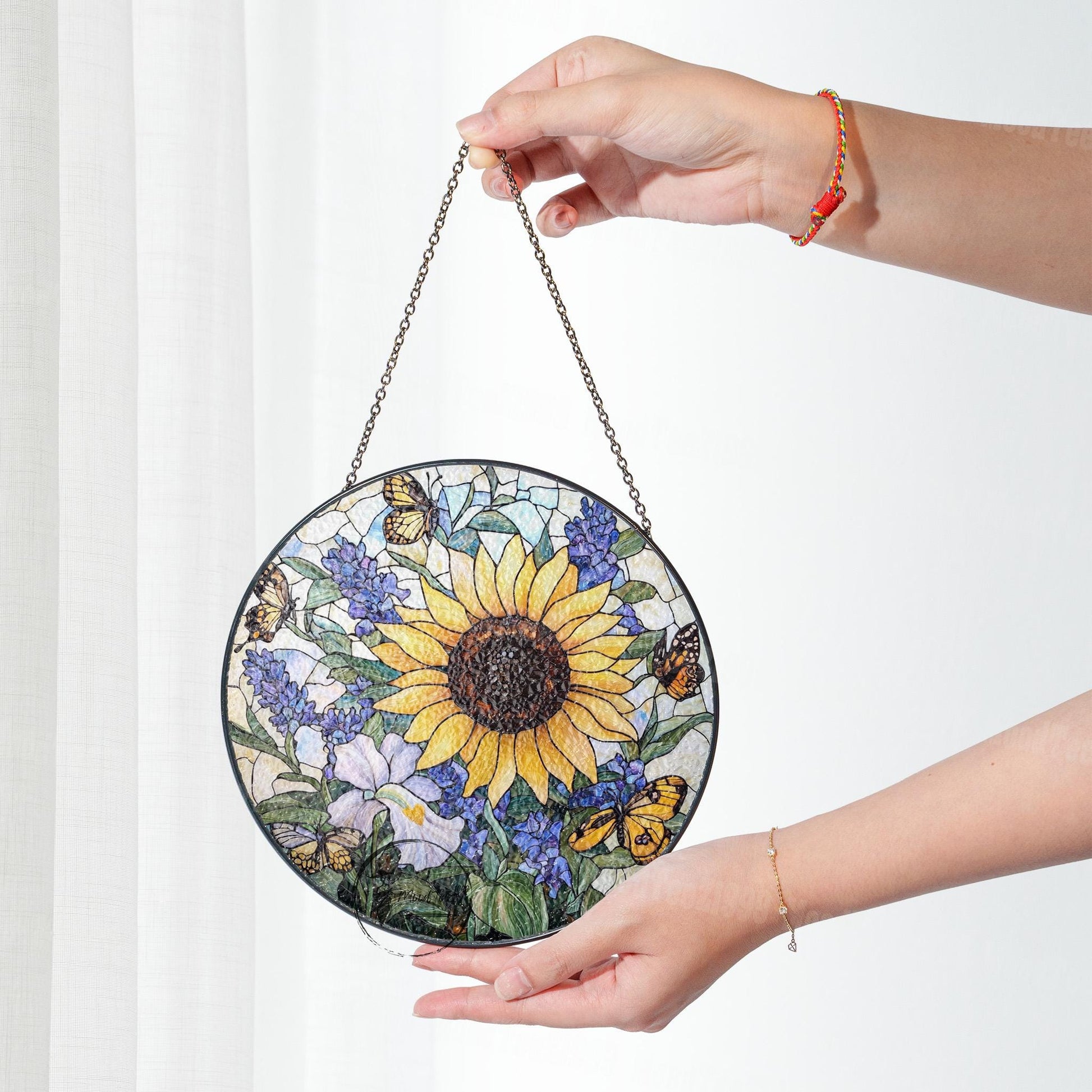 Stained Glass Sunflower Suncatcher: Butterfly Window Hanging