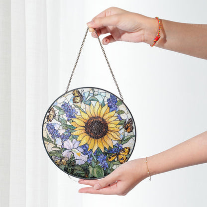 Stained Glass Sunflower Suncatcher: Butterfly Window Hanging
