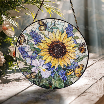 Stained Glass Sunflower Suncatcher: Butterfly Window Hanging