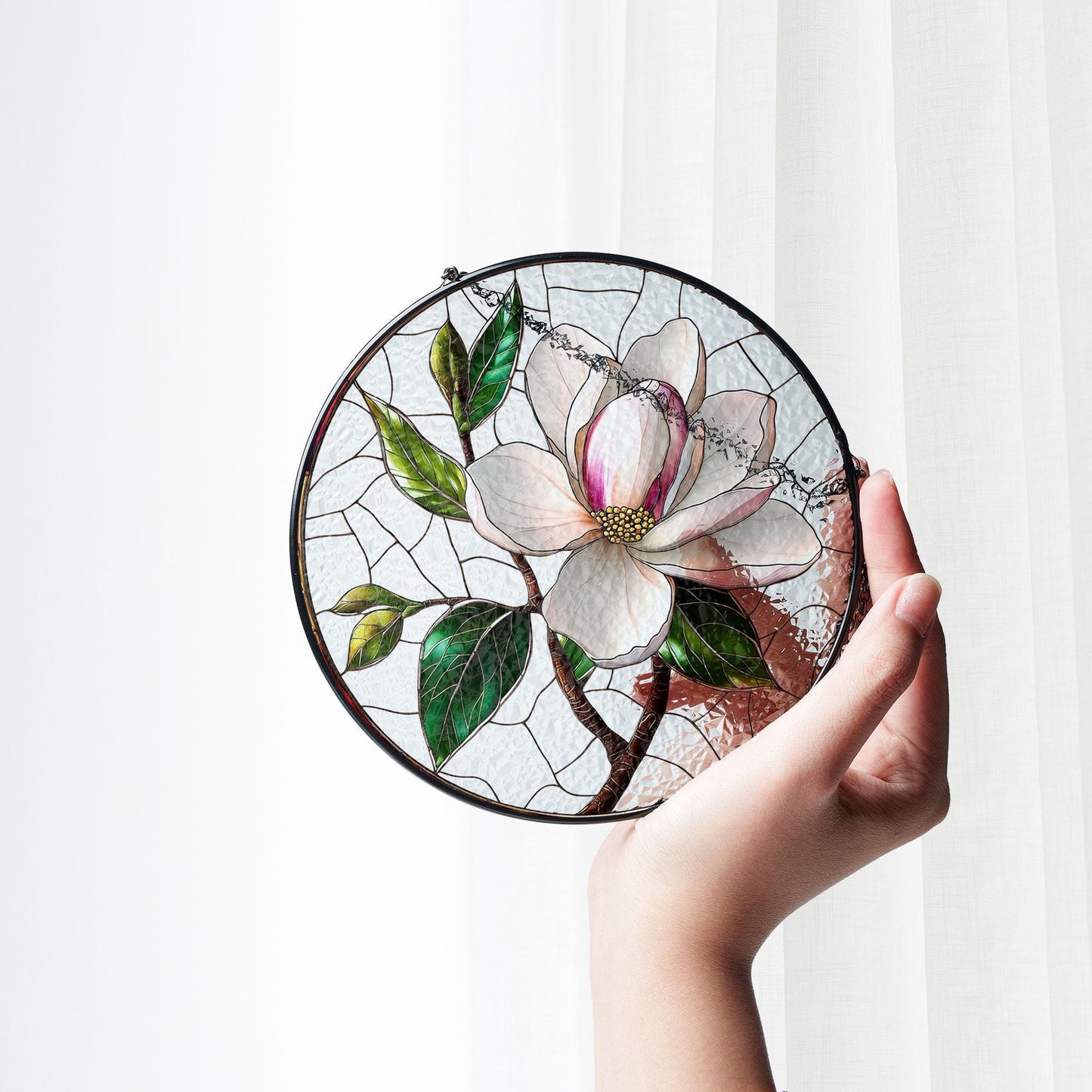 Magnolia Stained Glass Suncatcher: Floral Window Hanging
