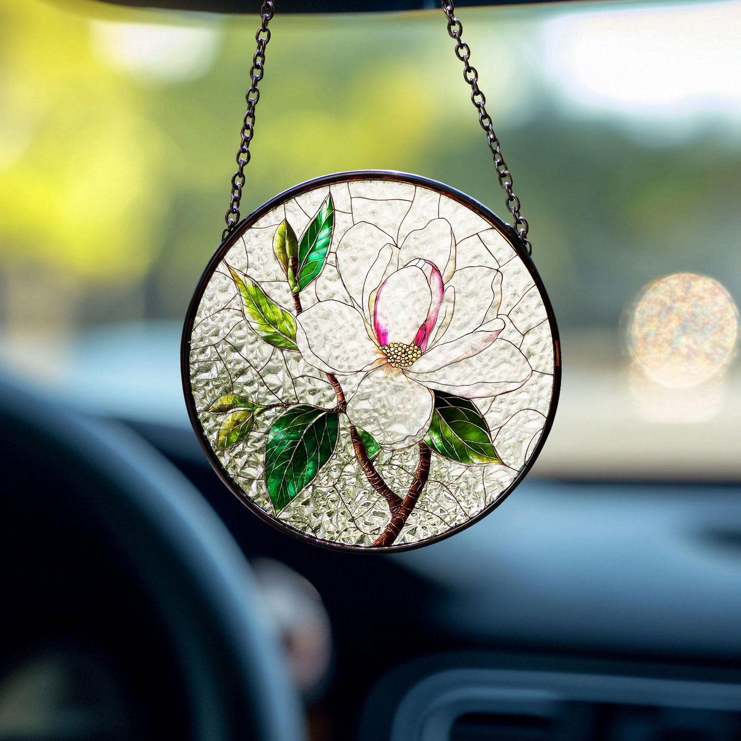 Magnolia Stained Glass Suncatcher: Floral Window Hanging