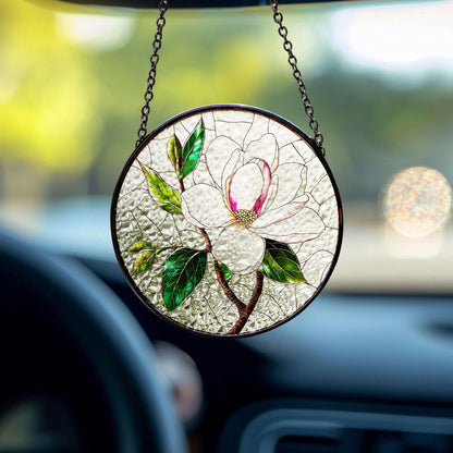 Magnolia Stained Glass Suncatcher: Floral Window Hanging