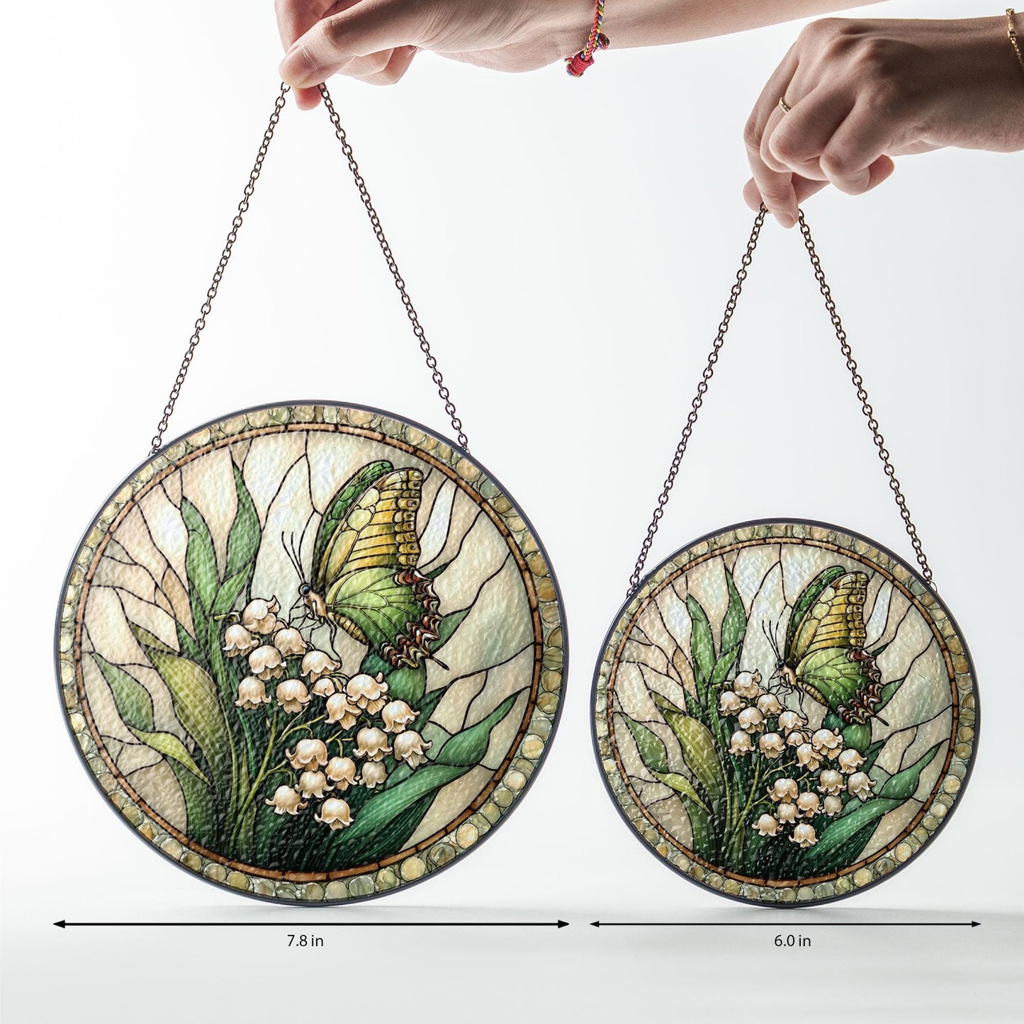 Butterfly & Lily of the Valley Stained Glass Suncatcher: Floral Window Hanging
