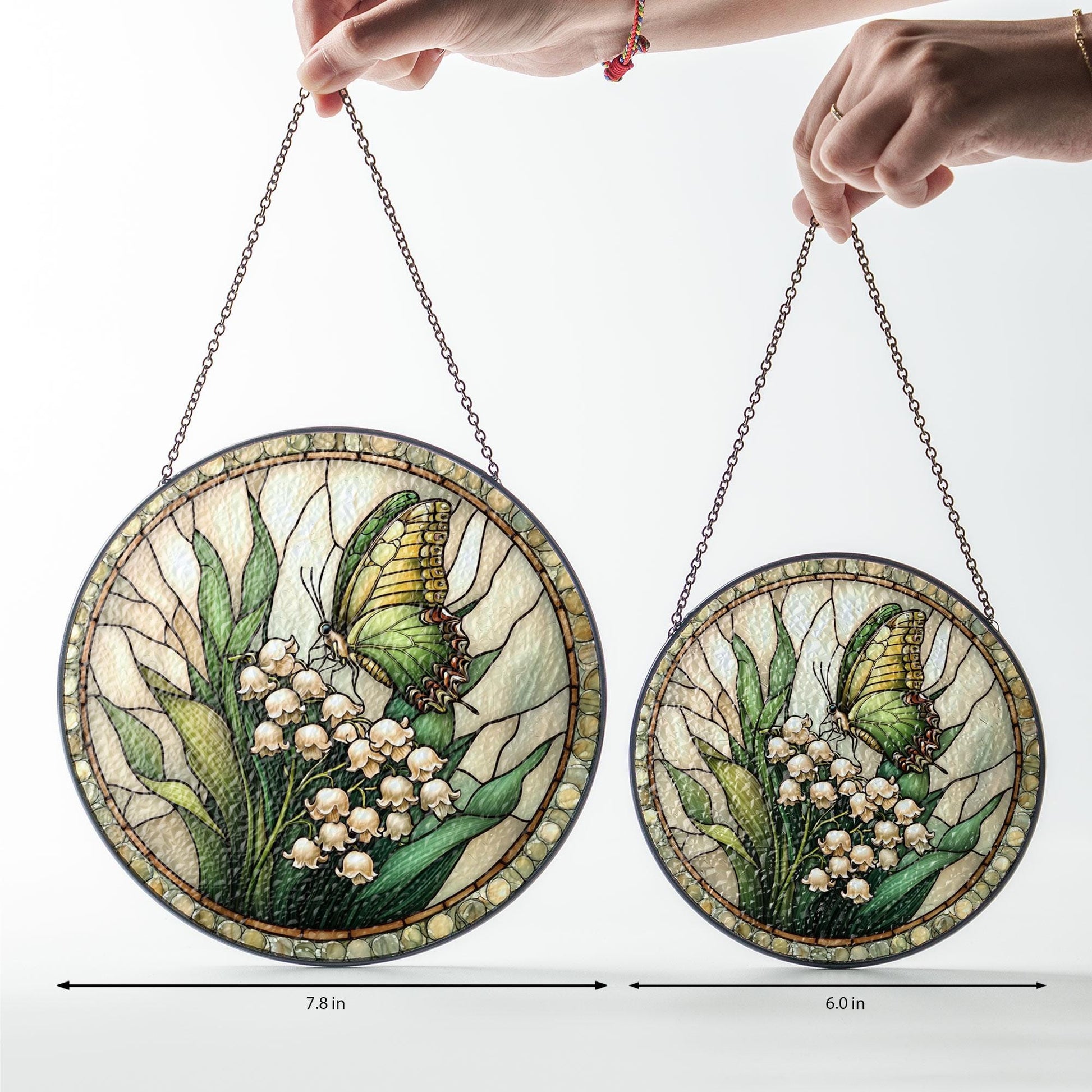 Butterfly & Lily of the Valley Stained Glass Suncatcher: Floral Window Hanging