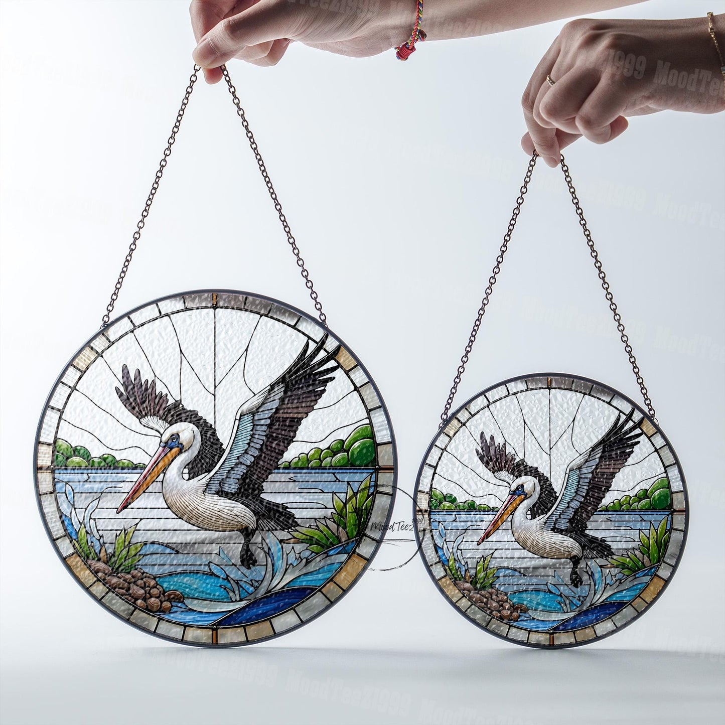 Pelican Stained Glass Suncatcher: Coastal Nautical Window Hanging