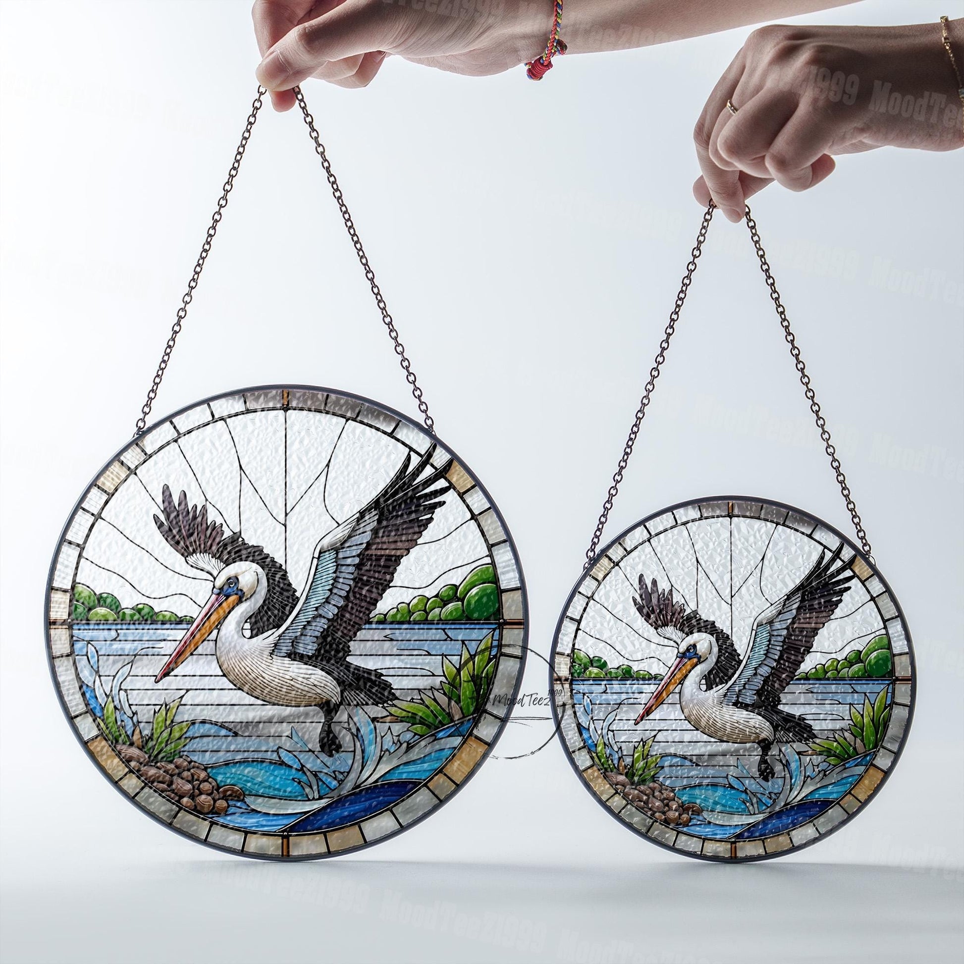 Pelican Stained Glass Suncatcher: Coastal Nautical Window Hanging