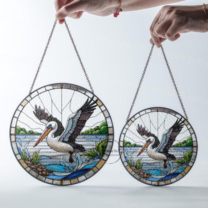 Pelican Stained Glass Suncatcher: Coastal Nautical Window Hanging