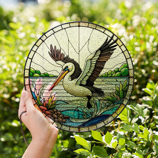 Pelican Stained Glass Suncatcher: Coastal Nautical Window Hanging