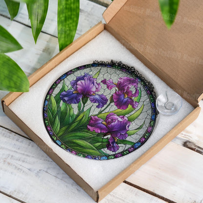 Iris Flower Stained Glass Suncatcher: Purple Floral Window Hanging