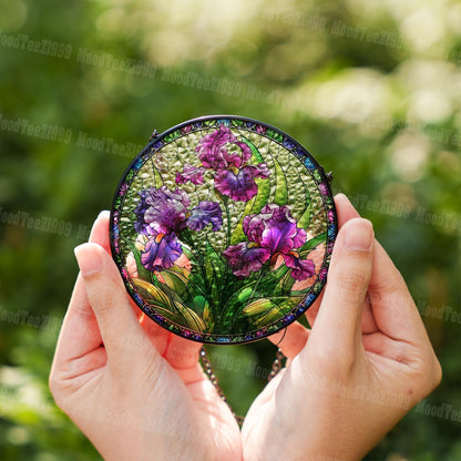Iris Flower Stained Glass Suncatcher: Purple Floral Window Hanging