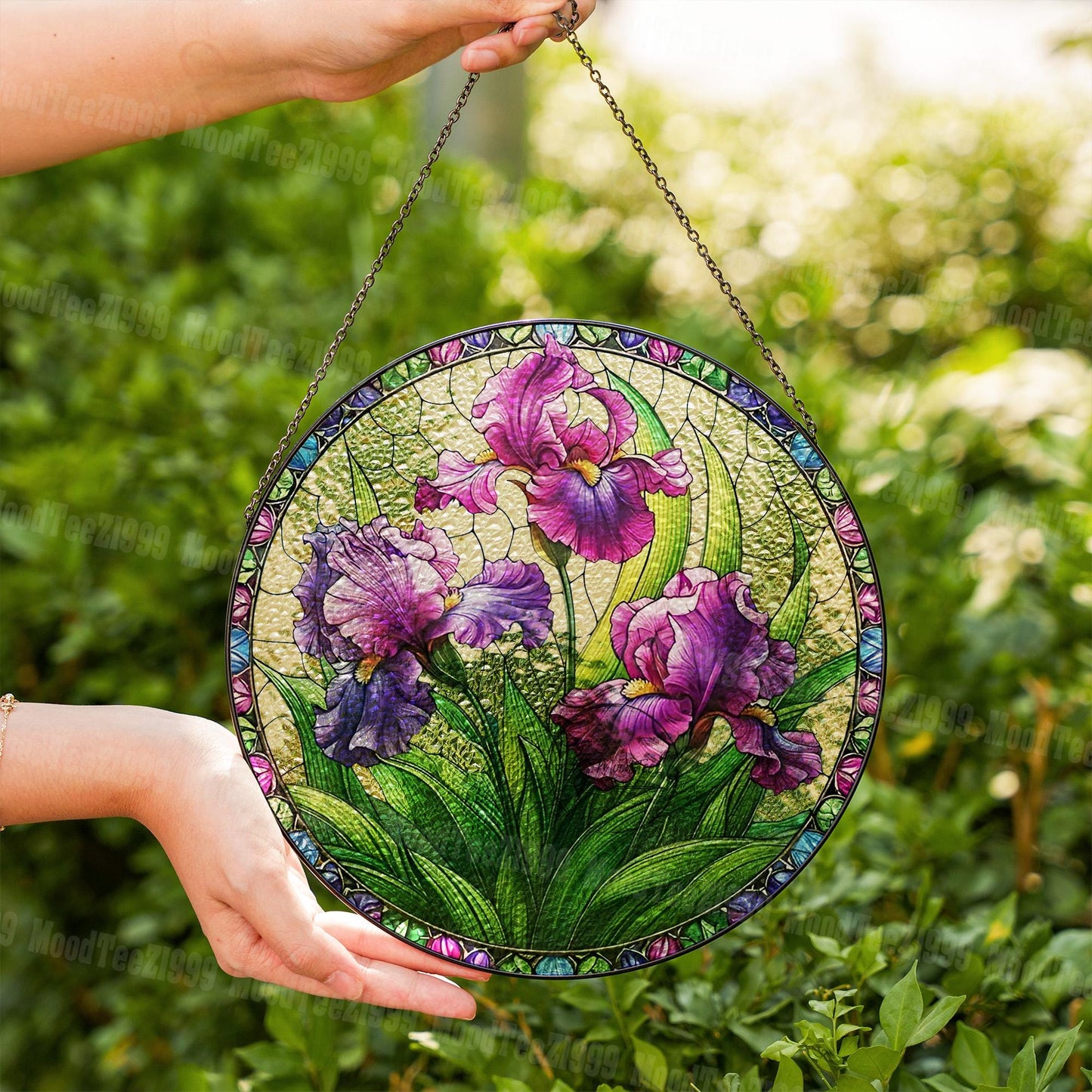 Iris Flower Stained Glass Suncatcher: Purple Floral Window Hanging