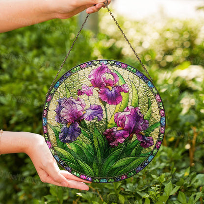 Iris Flower Stained Glass Suncatcher: Purple Floral Window Hanging