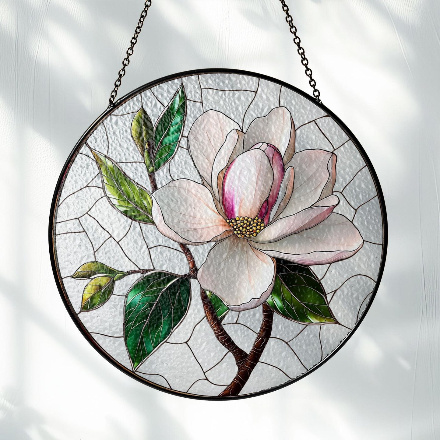 Magnolia Stained Glass Suncatcher: Floral Window Hanging