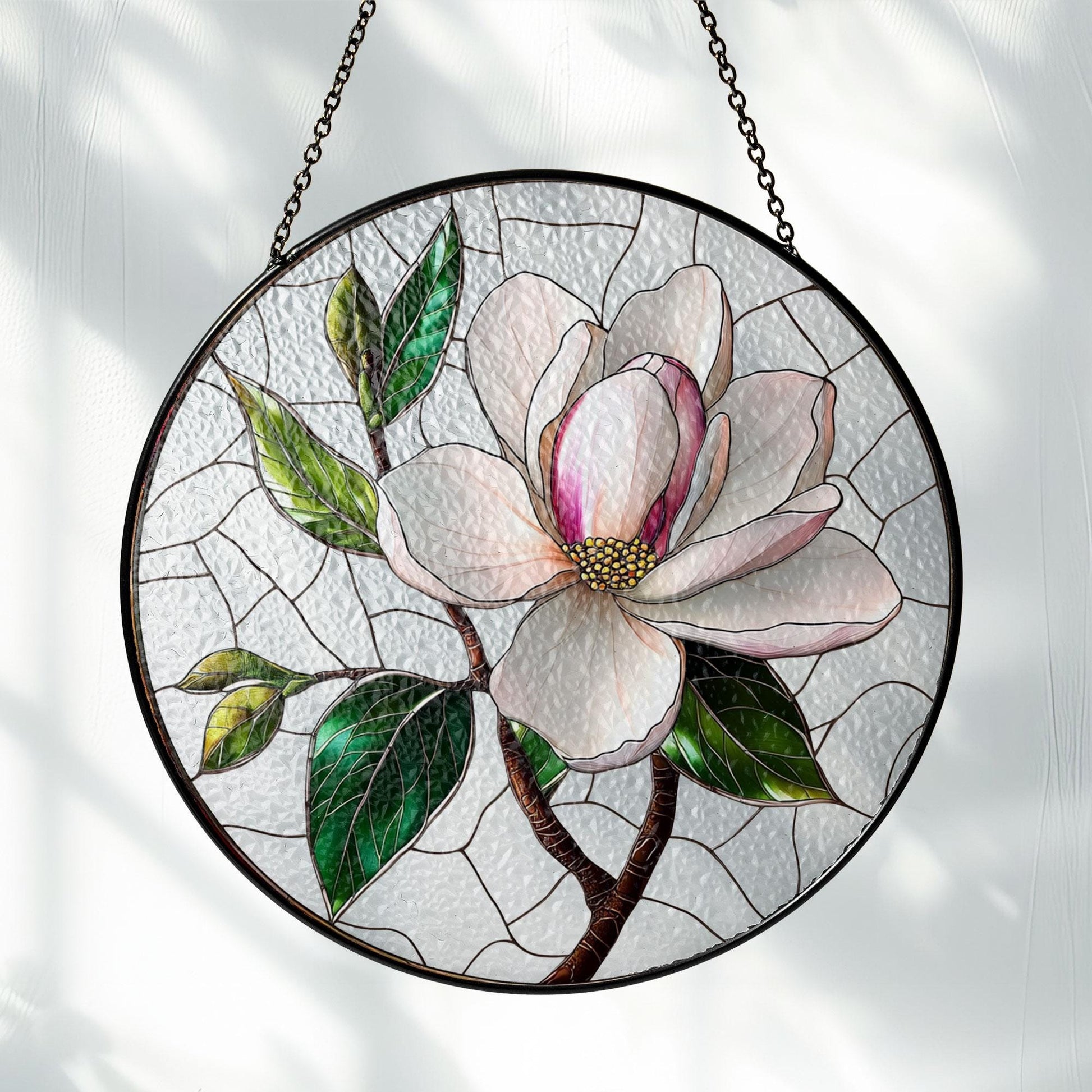 Magnolia Stained Glass Suncatcher: Floral Window Hanging