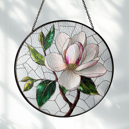 Magnolia Stained Glass Suncatcher: Floral Window Hanging