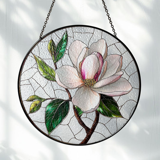 Magnolia Stained Glass Suncatcher: Floral Window Hanging