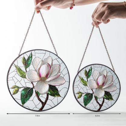 Magnolia Stained Glass Suncatcher: Floral Window Hanging