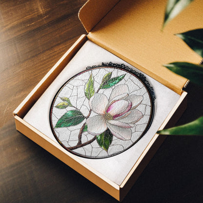Magnolia Stained Glass Suncatcher: Floral Window Hanging
