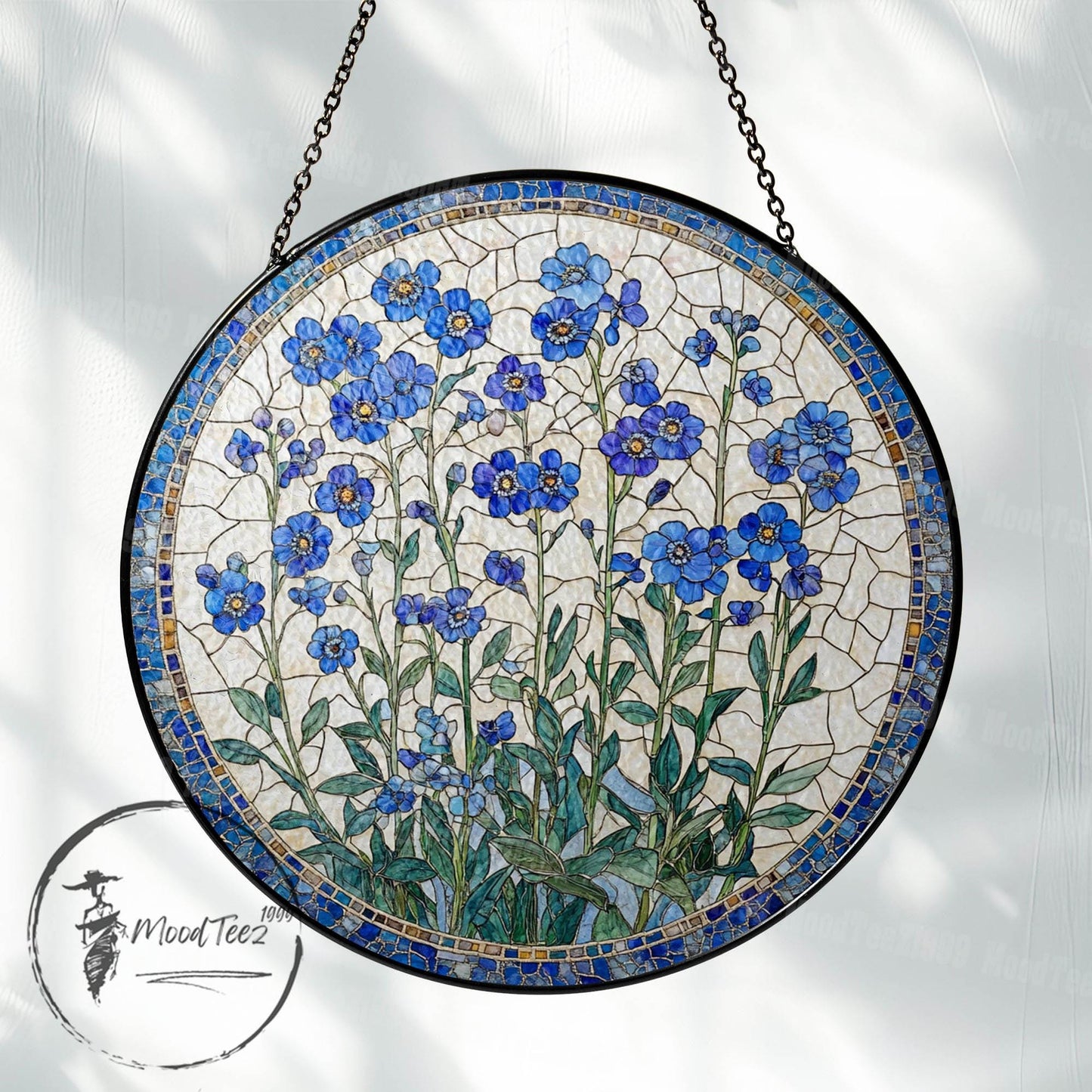 Forget-Me-Not Stained Glass Suncatcher: Floral Window Decor
