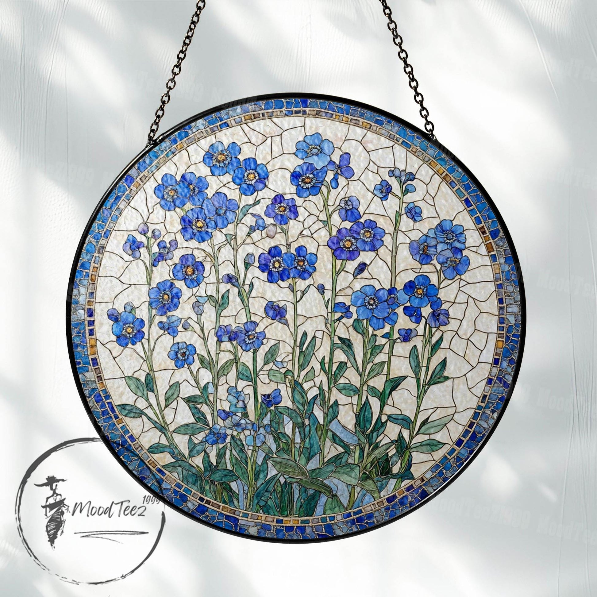 Forget-Me-Not Stained Glass Suncatcher: Floral Window Decor
