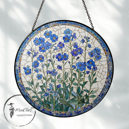 Forget-Me-Not Stained Glass Suncatcher: Floral Window Decor