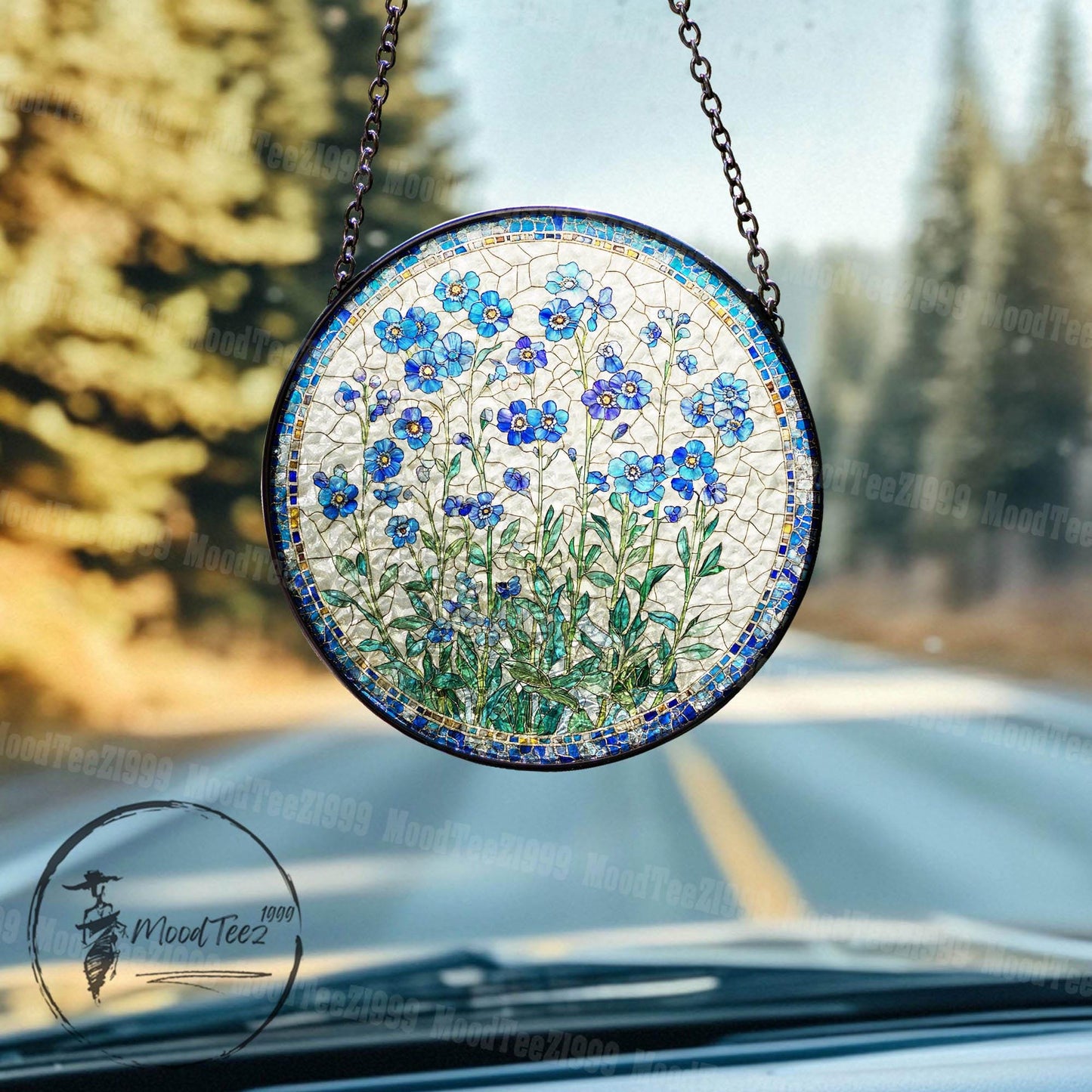 Forget-Me-Not Stained Glass Suncatcher: Floral Window Decor