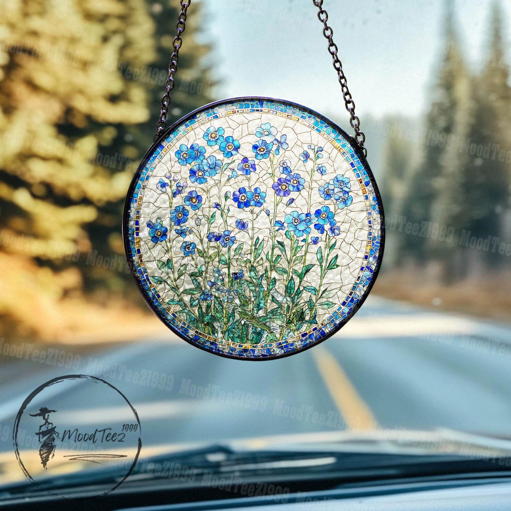 Forget-Me-Not 2D Glass Window : Floral Window Decor