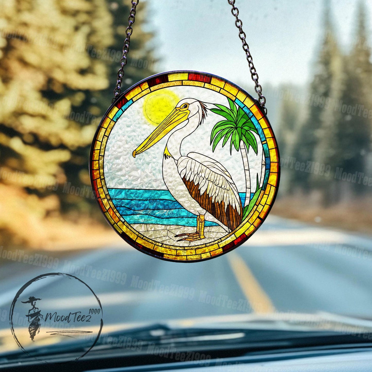 Stained Glass Pelican Suncatcher: Handcrafted Coastal Beach Decor
