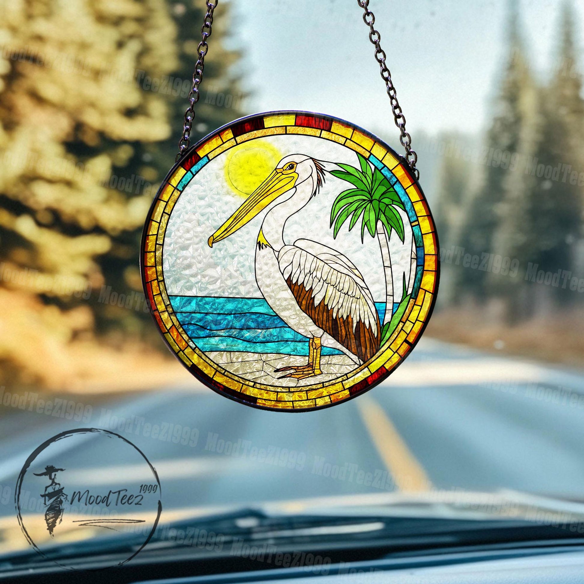 Stained Glass Pelican Suncatcher: Handcrafted Coastal Beach Decor