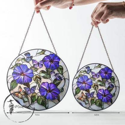 Stained Glass Morning Glory & Butterfly Suncatcher: Vibrant Window Art