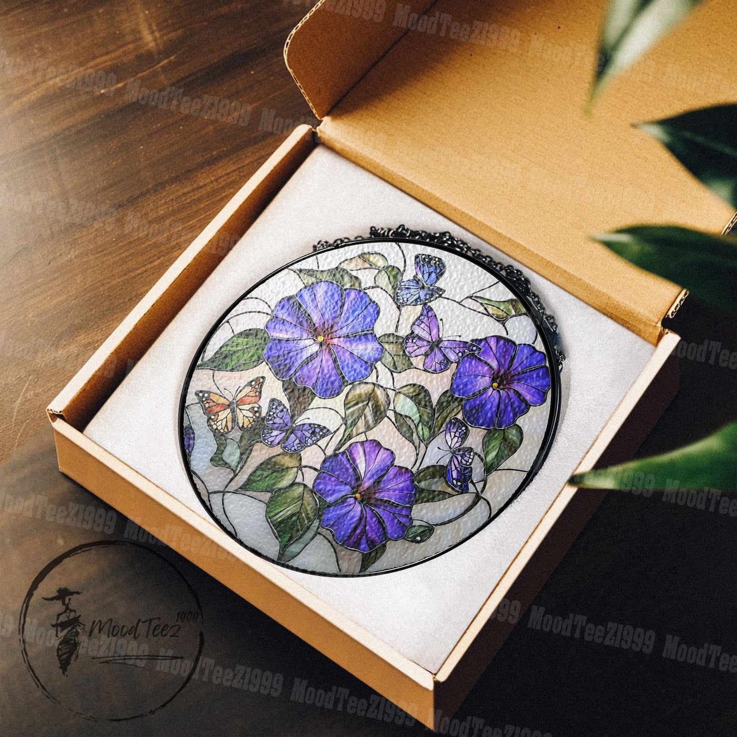 Stained Glass Morning Glory & Butterfly Suncatcher: Vibrant Window Art