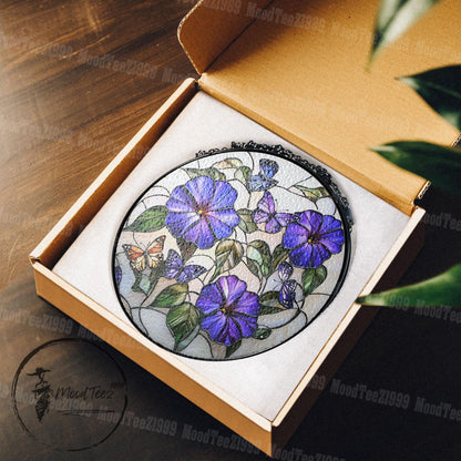 Stained Glass Morning Glory & Butterfly Suncatcher: Vibrant Window Art