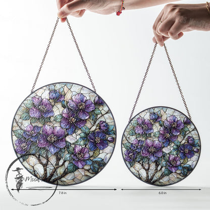 Handmade Stained Glass Violet Suncatcher: Floral Window Art