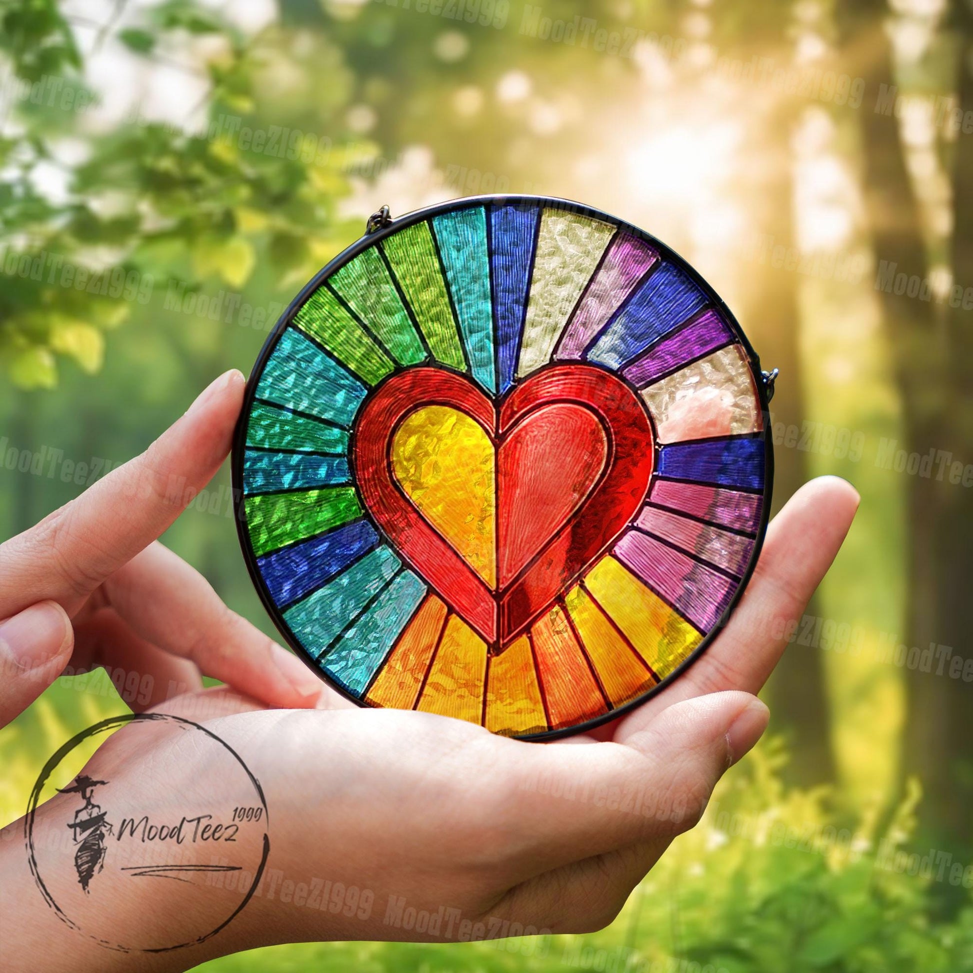 Rainbow Heart Stained Glass Suncatcher: Vibrant LGBT Home Decor