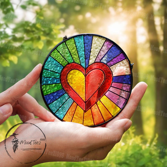 Rainbow Heart Stained Glass Suncatcher: Vibrant LGBT Home Decor