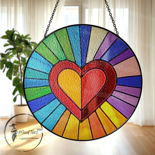 Rainbow Heart Stained Glass Suncatcher: Vibrant LGBT Home Decor