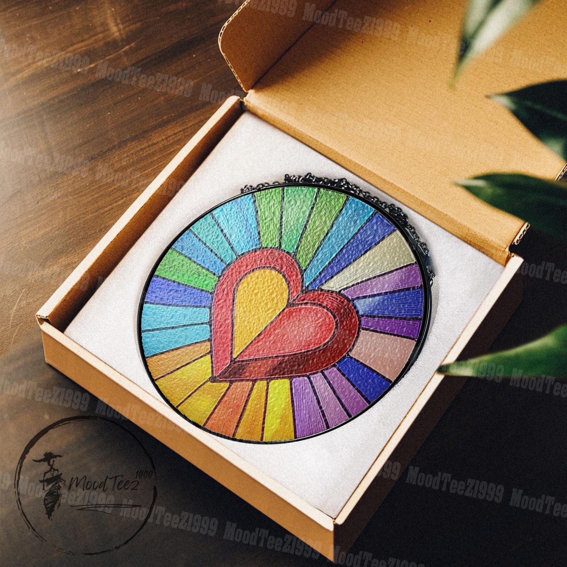 Rainbow Heart Stained Glass Suncatcher: Vibrant LGBT Home Decor