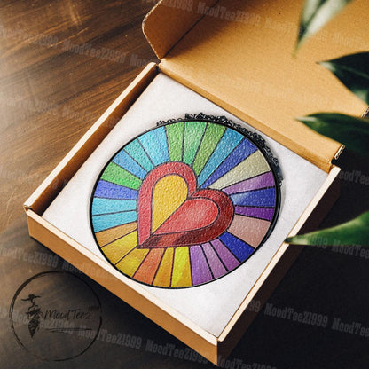Rainbow Heart Stained Glass Suncatcher: Vibrant LGBT Home Decor