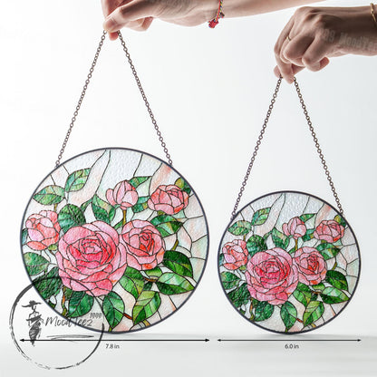 Handmade Roses Stained Glass Suncatcher: Floral Window Hanging
