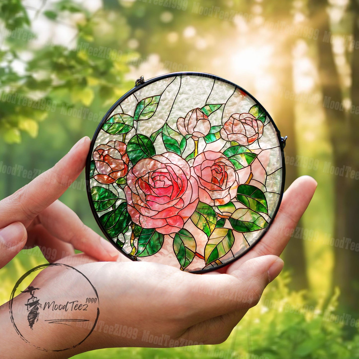 Handmade Roses Stained Glass Suncatcher: Floral Window Hanging