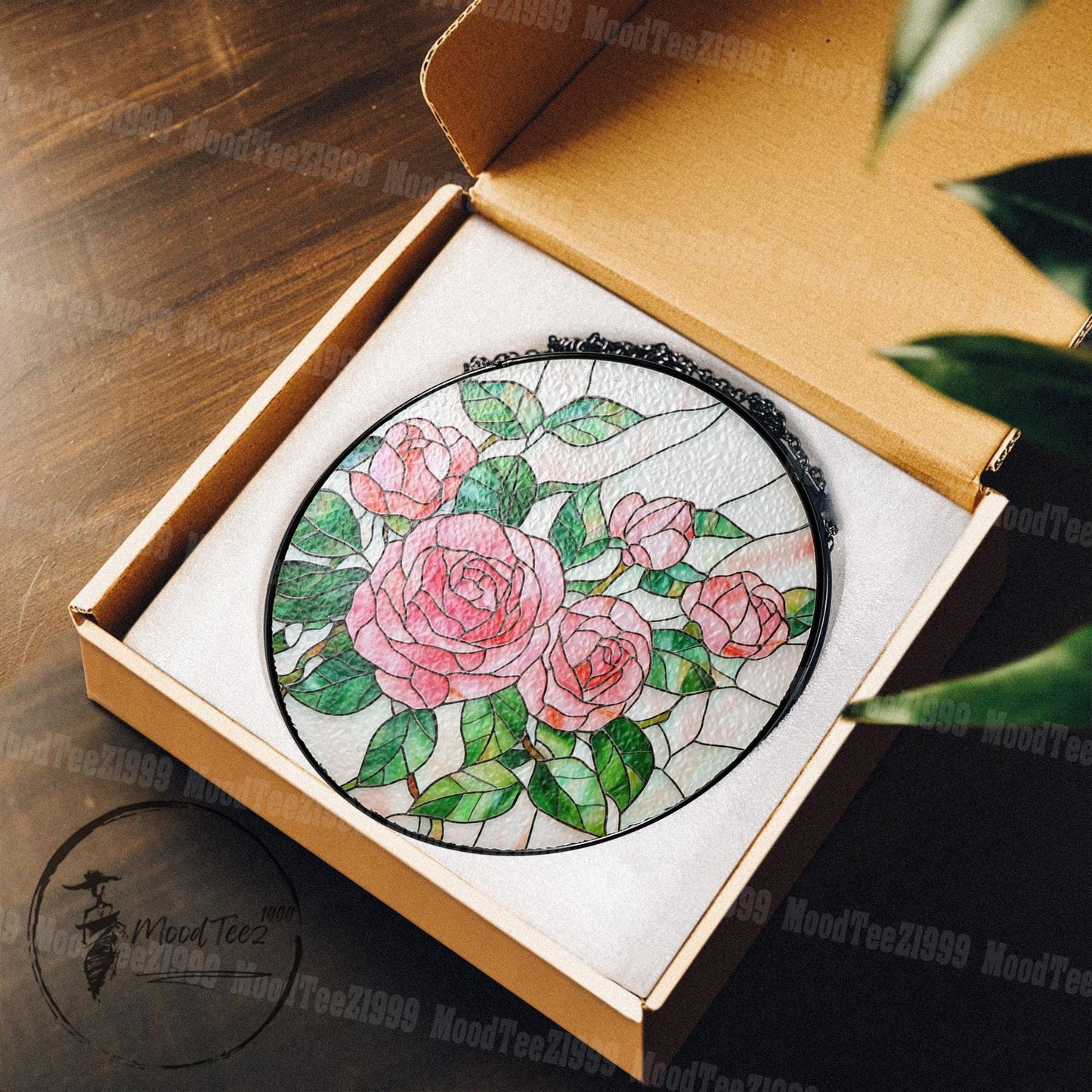 Handmade Roses Stained Glass Suncatcher: Floral Window Hanging