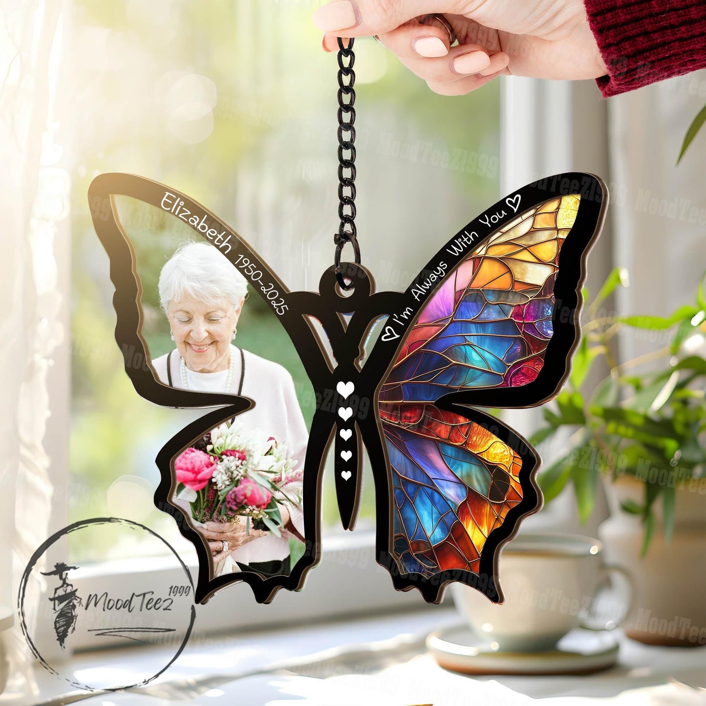 Custom Photo Memorial Suncatcher: Butterfly Window Hanging