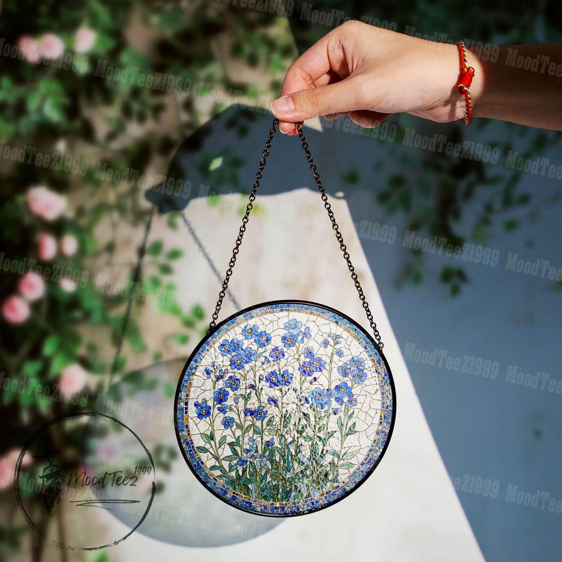 Forget-Me-Not 2D Glass Window : Floral Window Decor