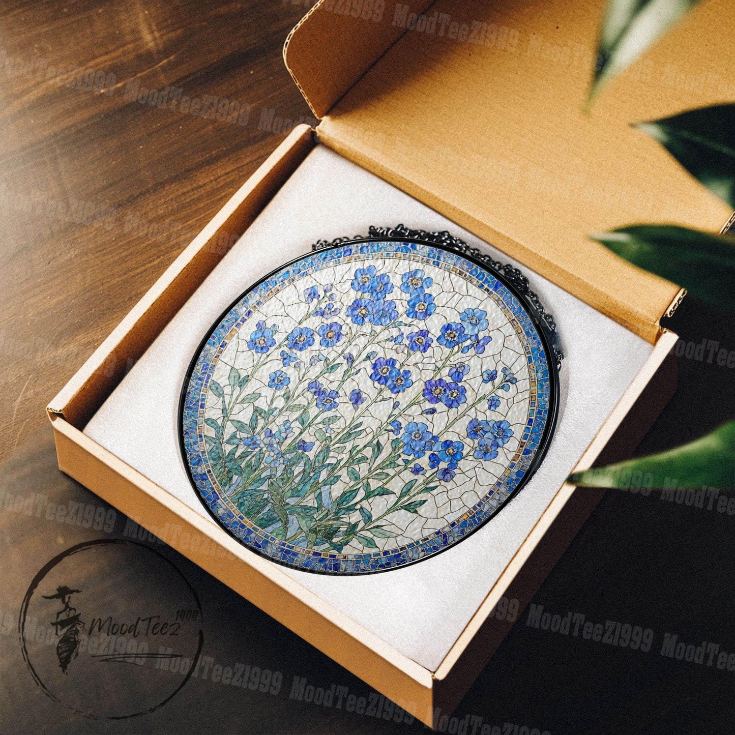 Forget-Me-Not Stained Glass Suncatcher: Floral Window Decor