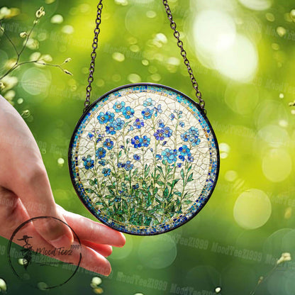 Forget-Me-Not Stained Glass Suncatcher: Floral Window Decor