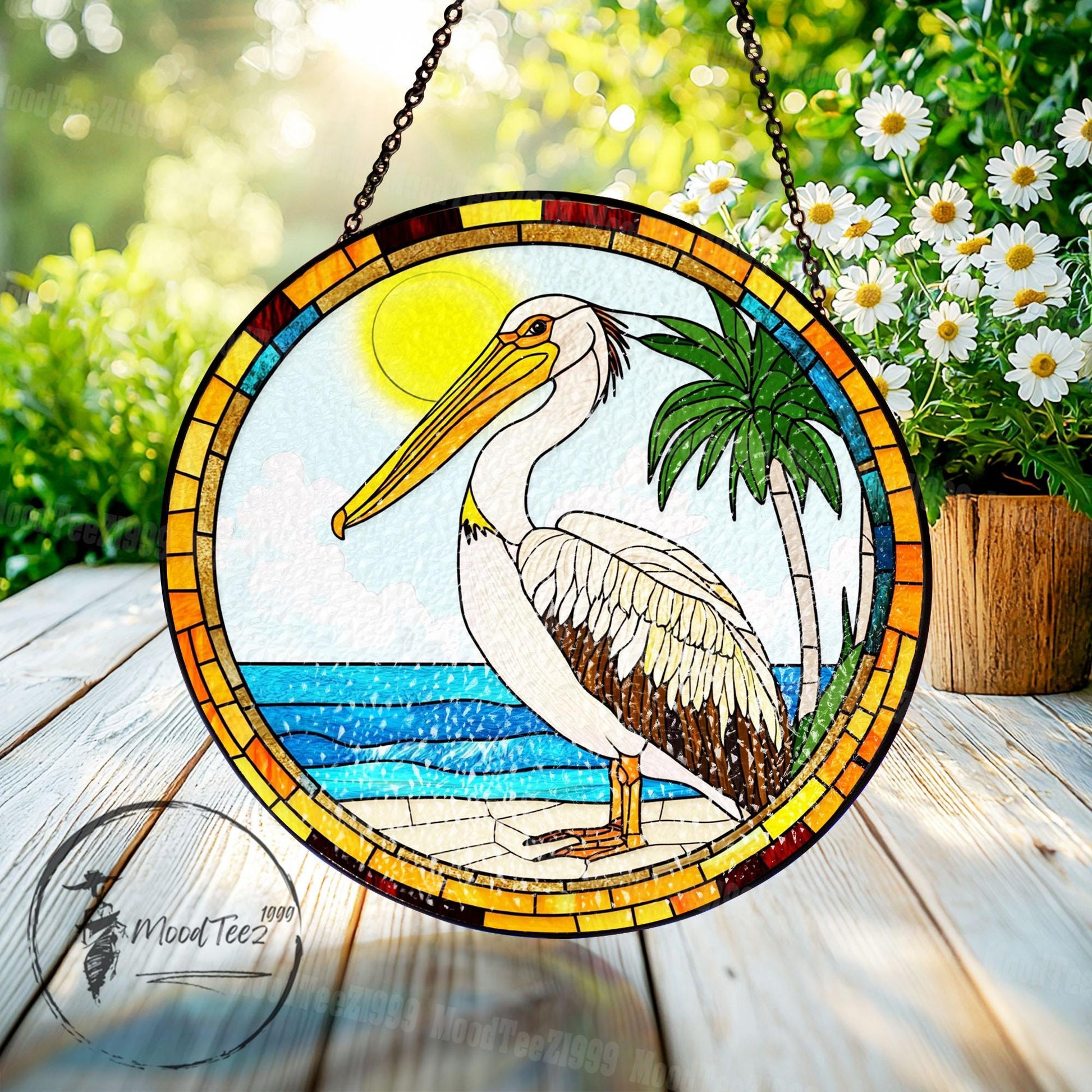 Stained Glass Pelican Suncatcher: Handcrafted Coastal Beach Decor