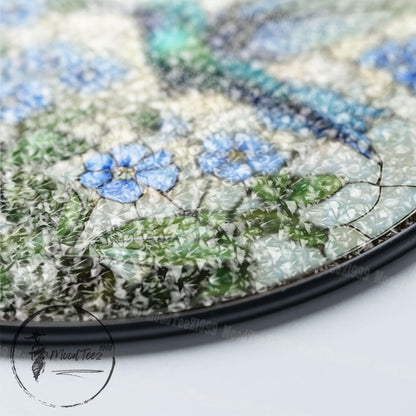 Hummingbird & Forget Me Not Stained Glass Suncatcher: Floral Window Art